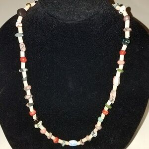 Clay and natural stone necklace 26 Inches